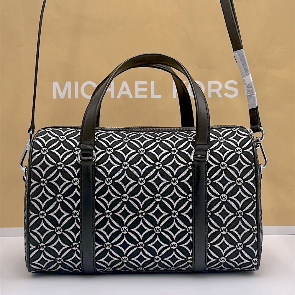MICHAEL KORS JST TRAVEL MEDIUM DUFFLE SATCHEL SHOULDER CROSSBODY BAG MK BLACK - Picture 7 of 13